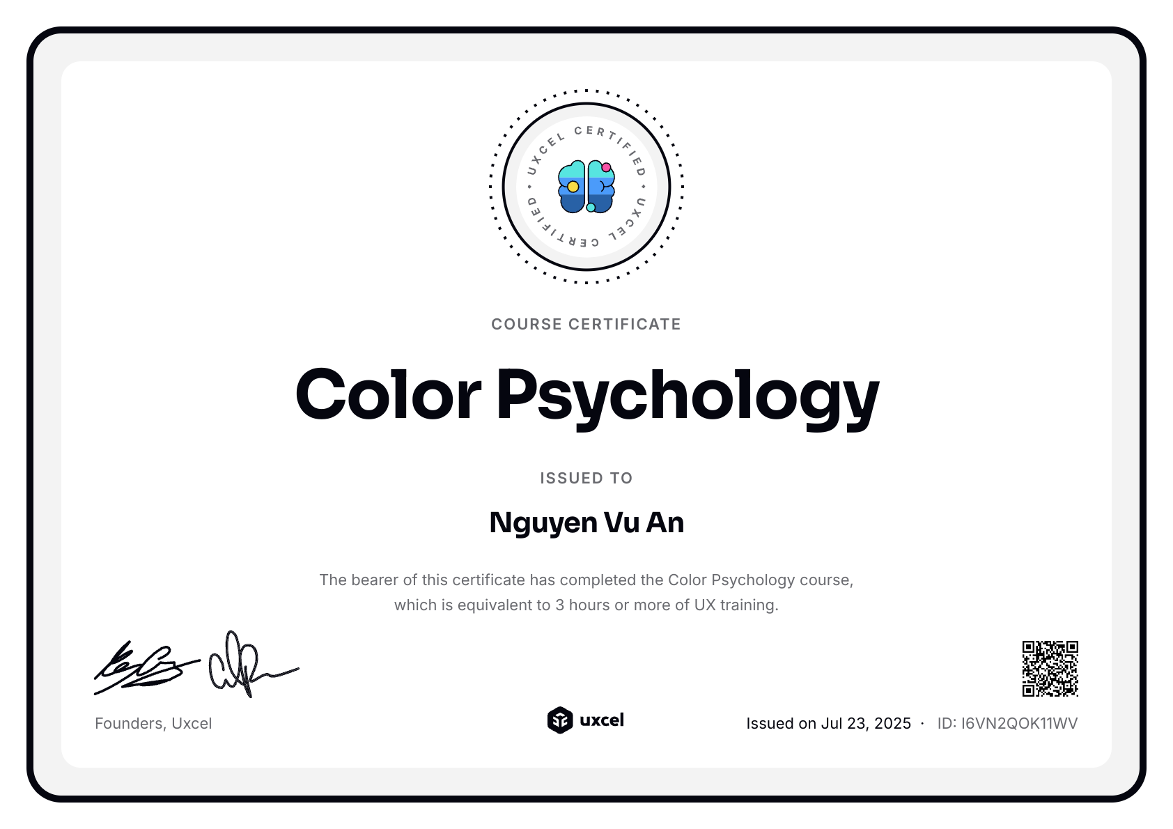 Nguyen Vu An's certificate